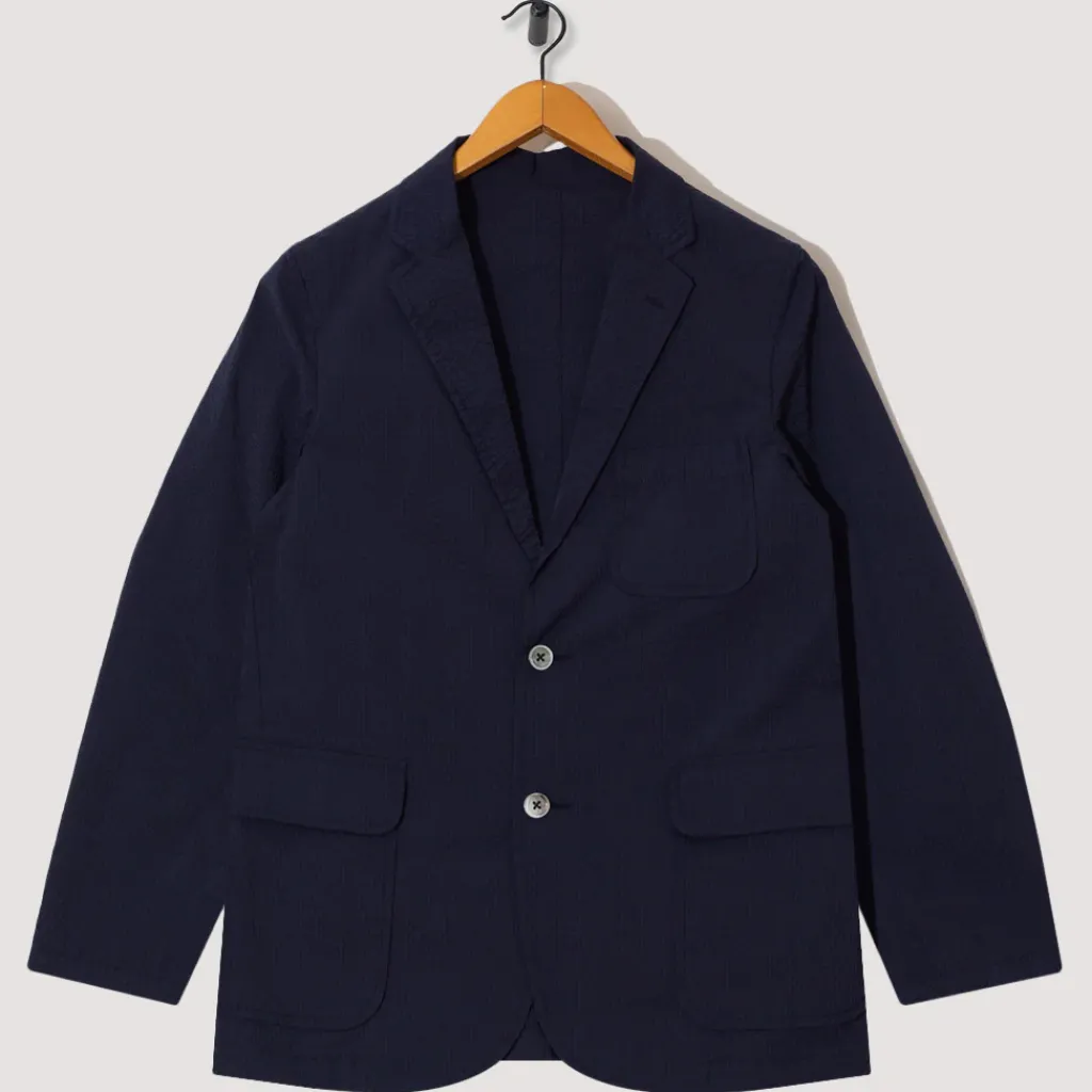 Jackets|Beams Plus 3 Button Seersucker Suit Jacket - Navy