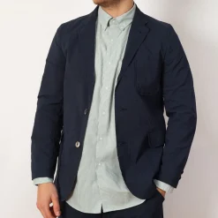 Jackets|Beams Plus 3 Button Seersucker Suit Jacket - Navy