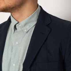 Jackets|Beams Plus 3 Button Seersucker Suit Jacket - Navy