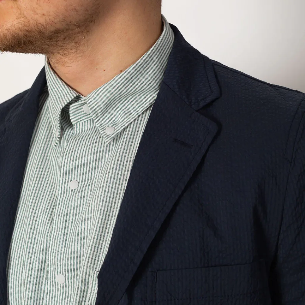 Jackets|Beams Plus 3 Button Seersucker Suit Jacket - Navy