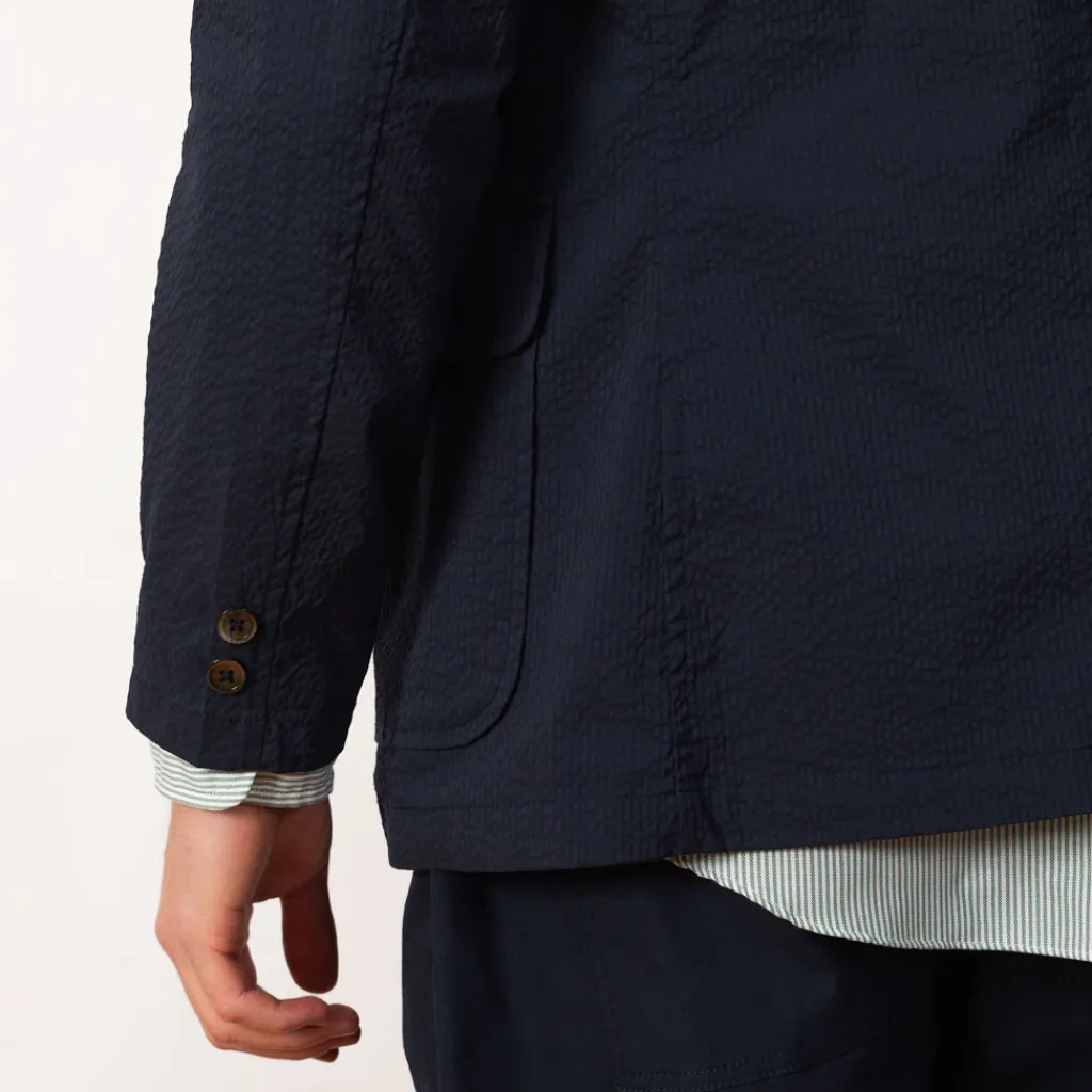 Jackets|Beams Plus 3 Button Seersucker Suit Jacket - Navy