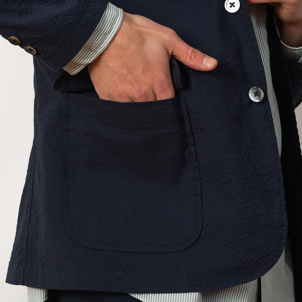 Jackets|Beams Plus 3 Button Seersucker Suit Jacket - Navy