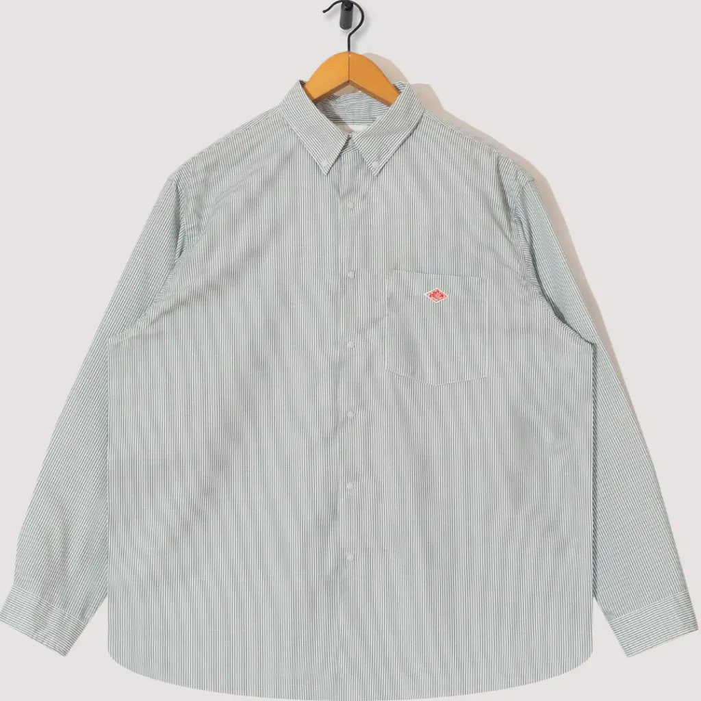 Shirts|Danton B.D. L/S Shirt - Green/White stripe