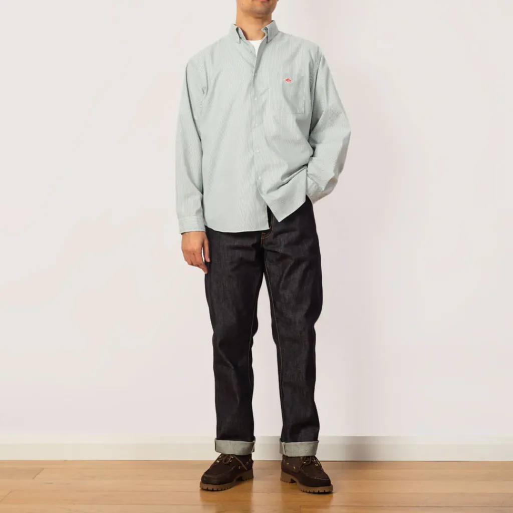 Shirts|Danton B.D. L/S Shirt - Green/White stripe