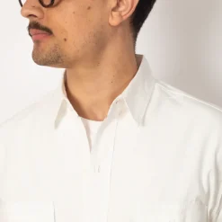 Shirts|OrSlow Chambray Work Shirt Wide Fit S/S - White