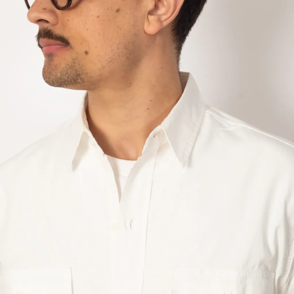 Shirts|OrSlow Chambray Work Shirt Wide Fit S/S - White