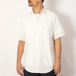 Shirts|OrSlow Chambray Work Shirt Wide Fit S/S - White