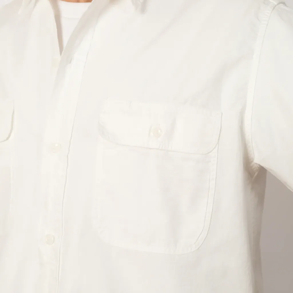 Shirts|OrSlow Chambray Work Shirt Wide Fit S/S - White