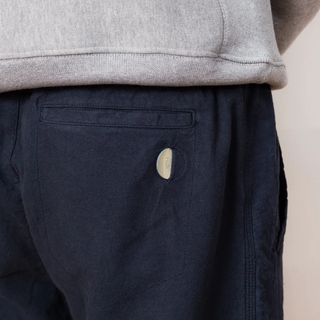 Trousers|Folk Drawcord Assembly Pant - Soft Navy Cotton Linen