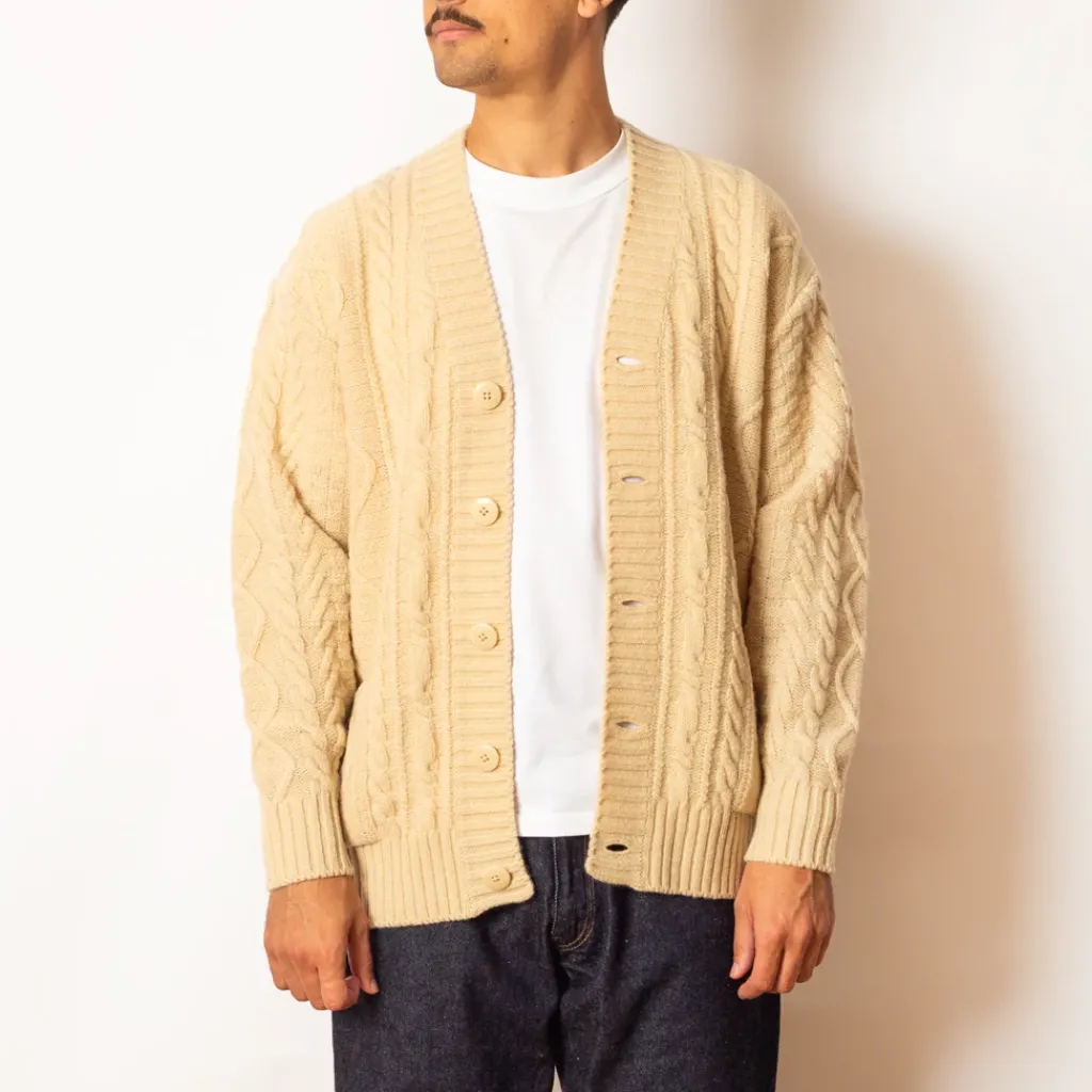 Knitwear|Kapital 5G Wool Patch Cardigan - Ecru