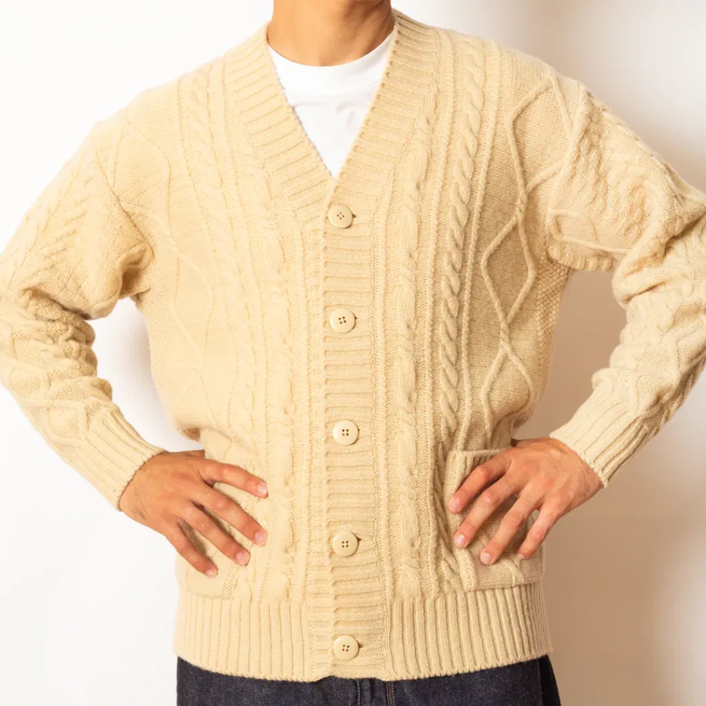 Knitwear|Kapital 5G Wool Patch Cardigan - Ecru
