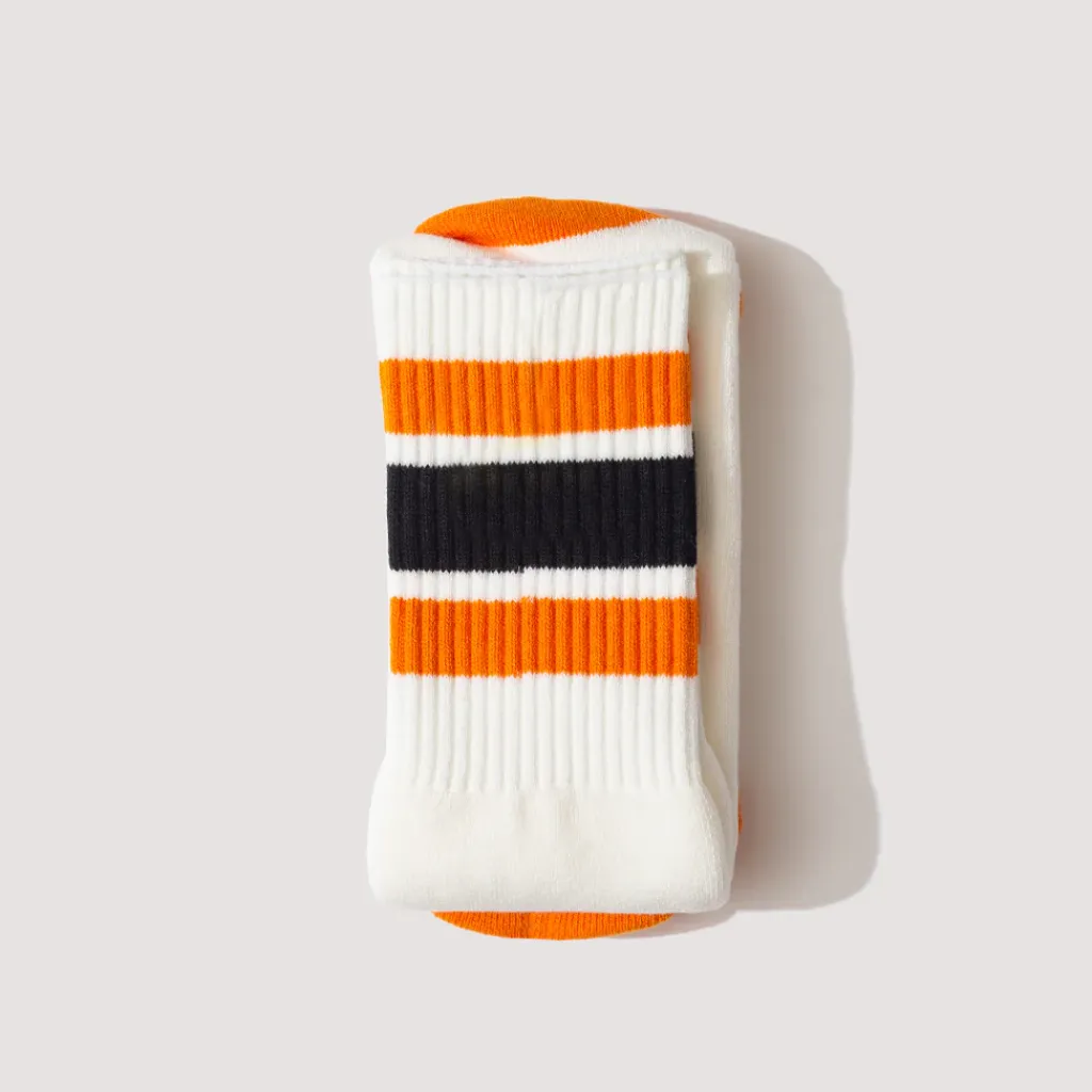 Socks|Kapital Happy Heel Skaters Knee High Socks - White/Orange