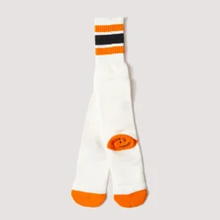 Socks|Kapital Happy Heel Skaters Knee High Socks - White/Orange