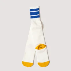 Socks|Kapital Happy Heel Skaters Knee High Socks - White/Blue