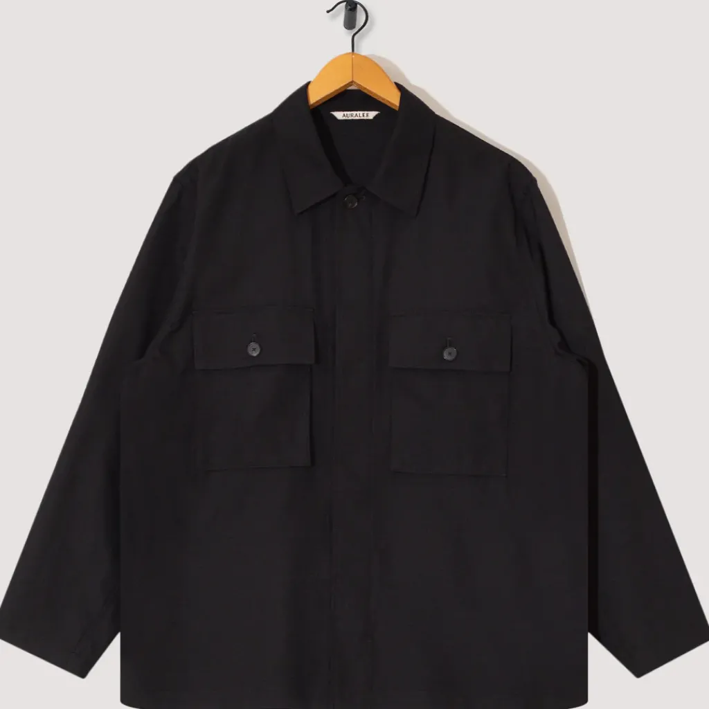 Shirts|Auralee Herringbone Overshirt - Black