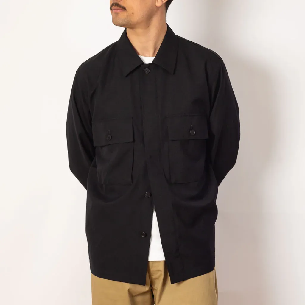 Shirts|Auralee Herringbone Overshirt - Black