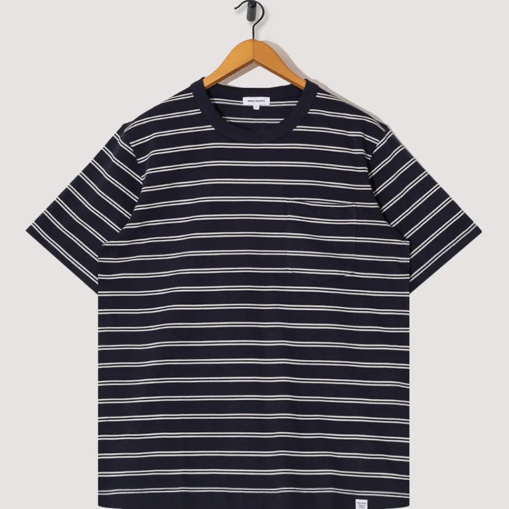 T-Shirts|Norse Projects Holger Organic Sailor Stripe Pocket Tee - Dark Navy