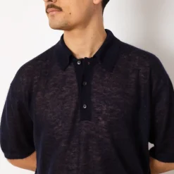 Knitwear|Auralee Kid Mohair Knit Polo - Navy
