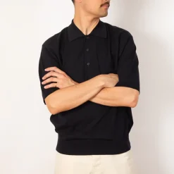 Knitwear|Auralee Knit Polo - Dark Navy