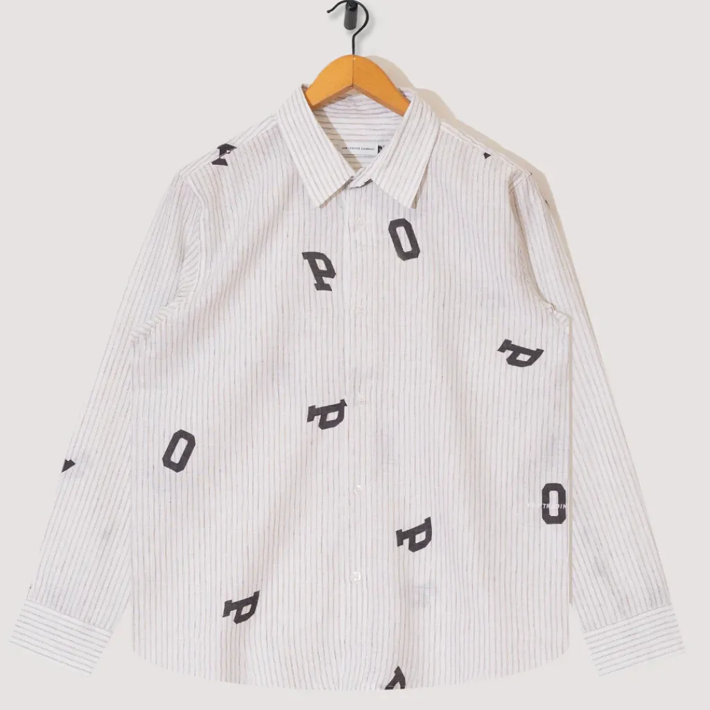 Shirts|Pop Trading Company Letters Striped Pop Shirt - White Linen