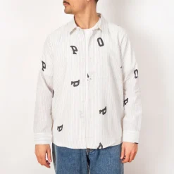 Shirts|Pop Trading Company Letters Striped Pop Shirt - White Linen