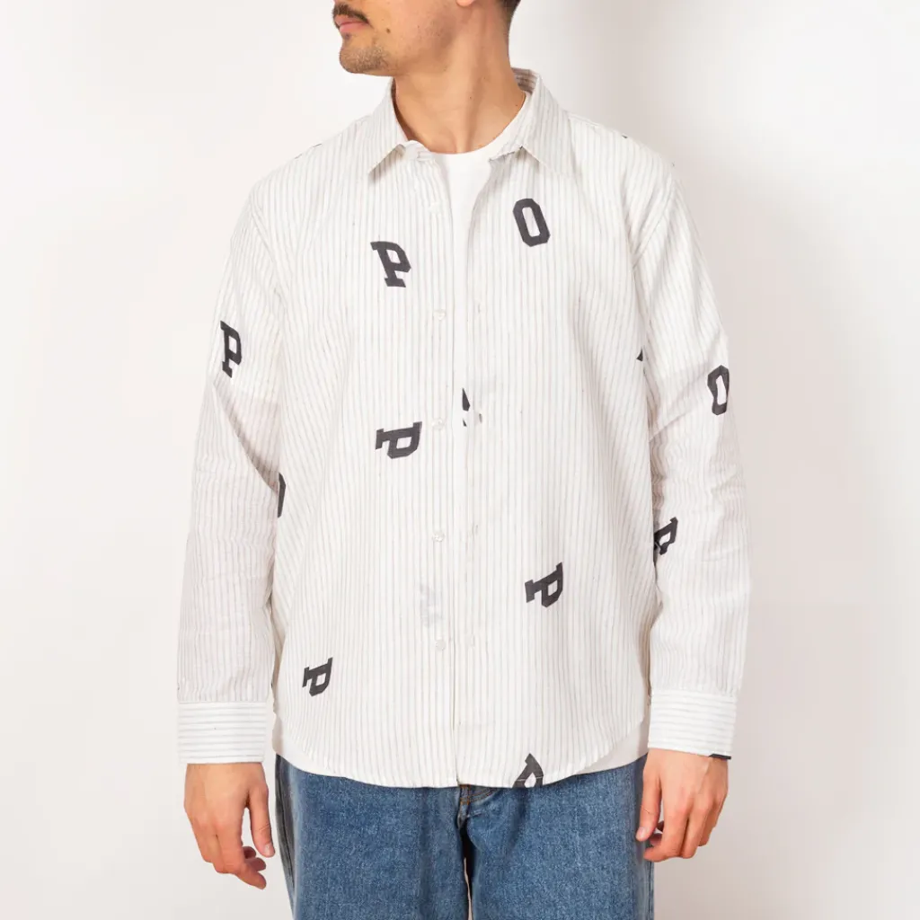 Shirts|Pop Trading Company Letters Striped Pop Shirt - White Linen
