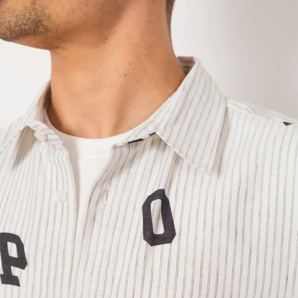 Shirts|Pop Trading Company Letters Striped Pop Shirt - White Linen