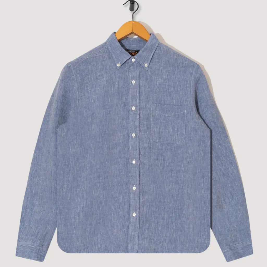 Shirts|Beams Plus Linen Chambray Shirt - Blue
