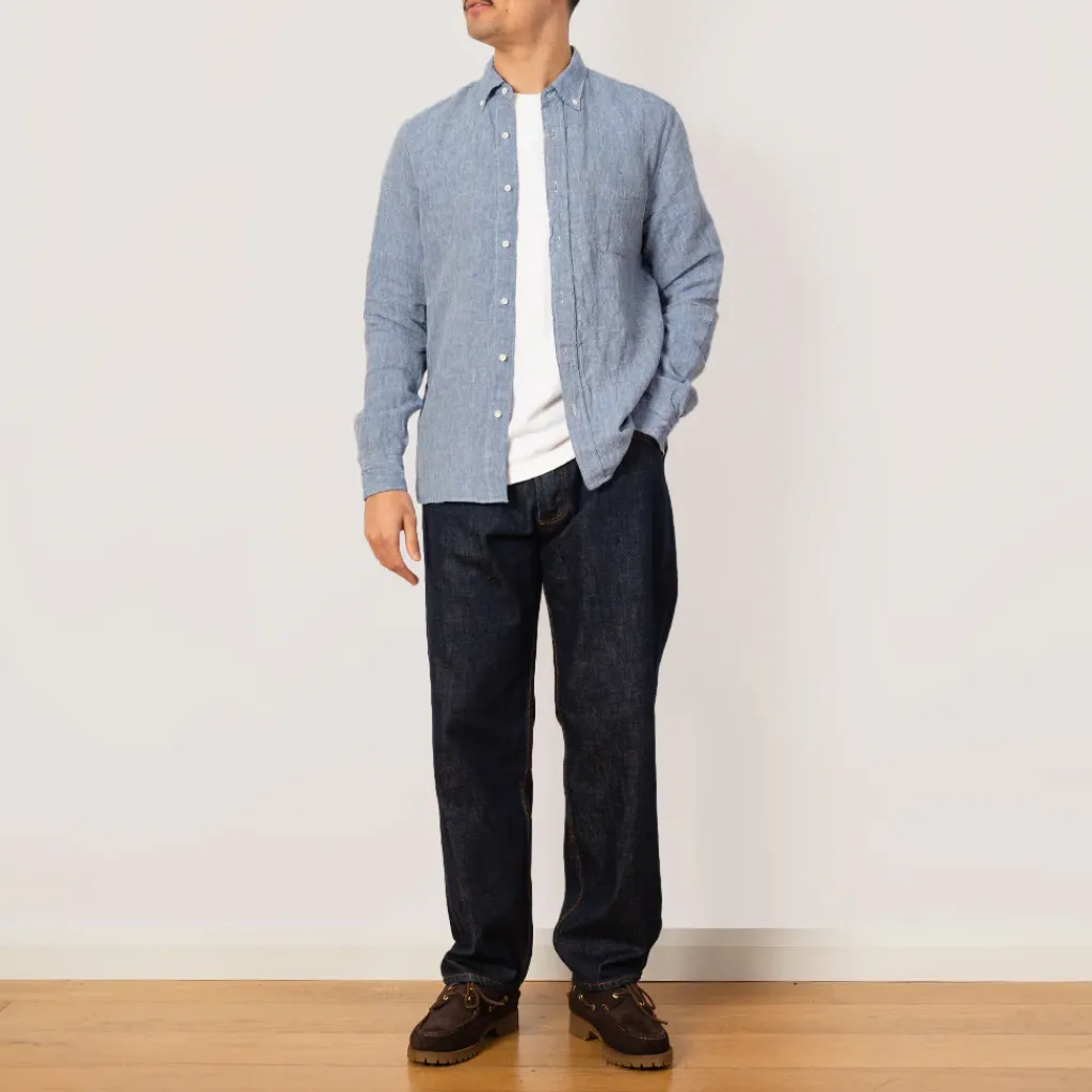 Shirts|Beams Plus Linen Chambray Shirt - Blue