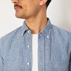 Shirts|Beams Plus Linen Chambray Shirt - Blue