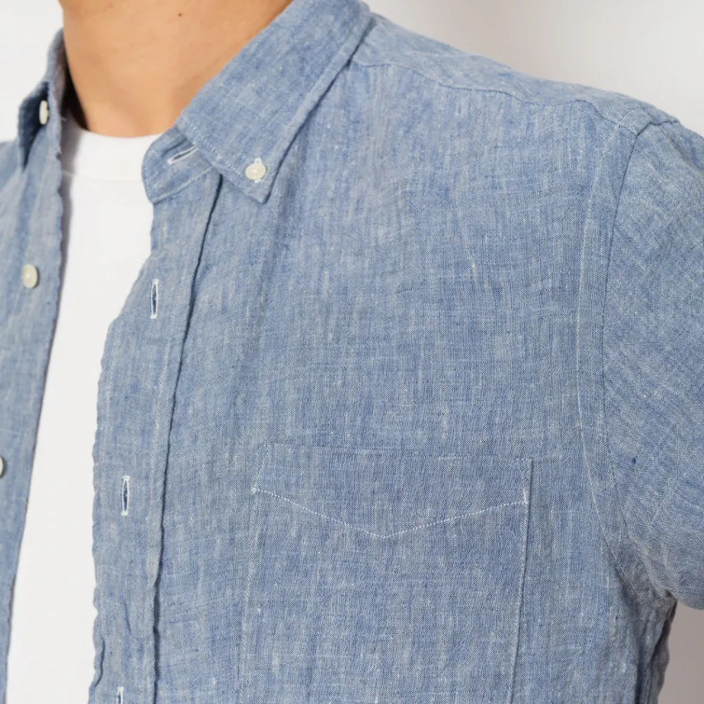 Shirts|Beams Plus Linen Chambray Shirt - Blue