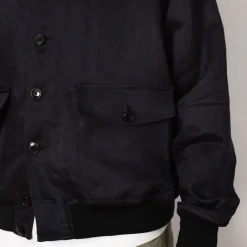 Jackets|Kaptain Sunshine Linen Flight Jacket - Navy