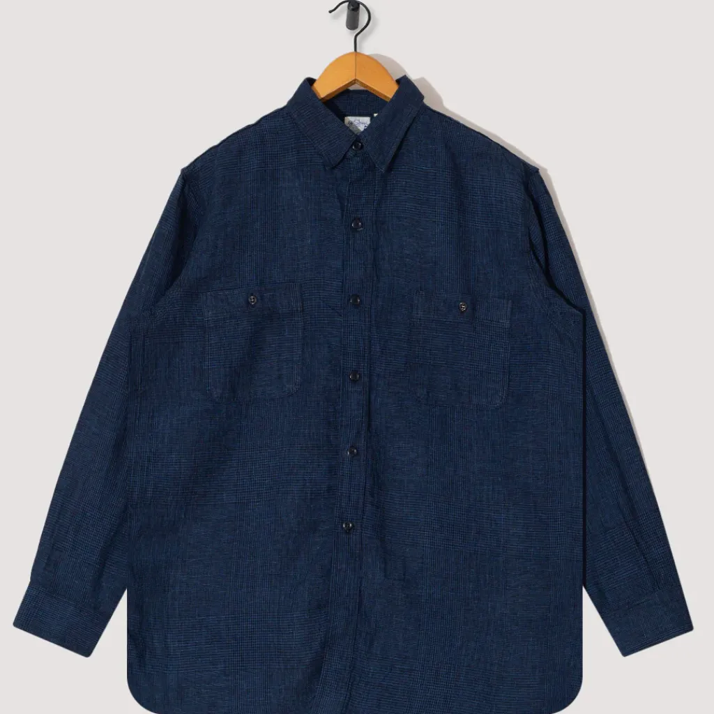 Shirts|OrSlow Linen Work Shirt - Indigo Check