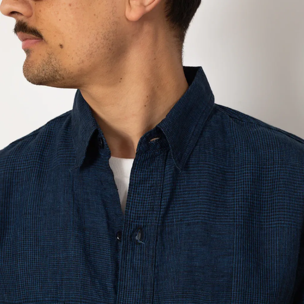 Shirts|OrSlow Linen Work Shirt - Indigo Check