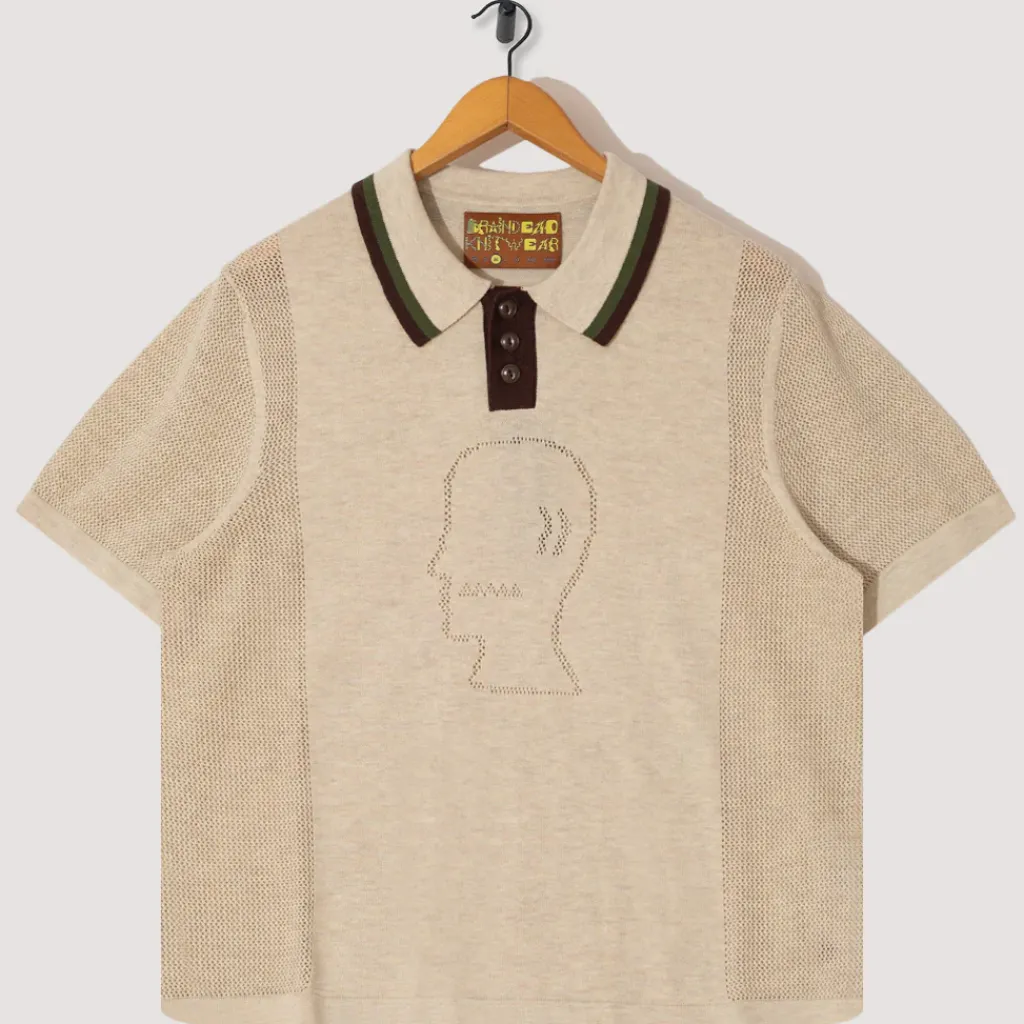 Shirts|Brain Dead Logo Head Pointelle Polo - Natural