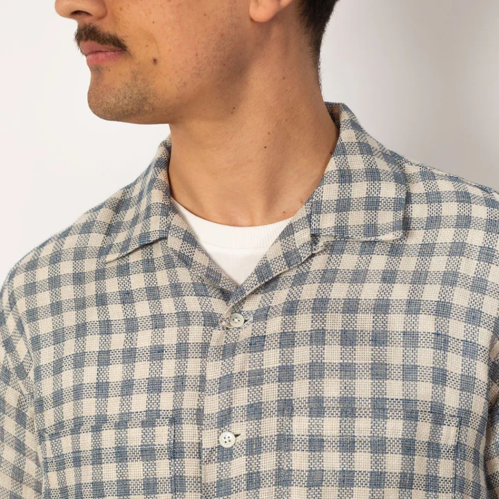 Shirts|Beams Plus Open Collar Plaid Shirt - Blue