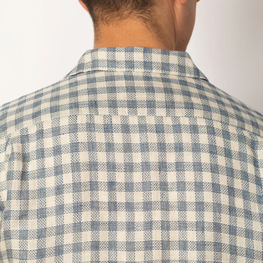 Shirts|Beams Plus Open Collar Plaid Shirt - Blue