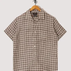 Shirts|Beams Plus Open Collar Plaid Shirt - Brown