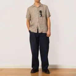 Shirts|Beams Plus Open Collar Plaid Shirt - Brown