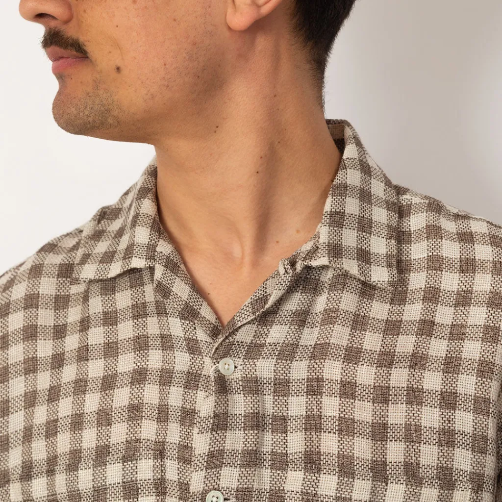 Shirts|Beams Plus Open Collar Plaid Shirt - Brown
