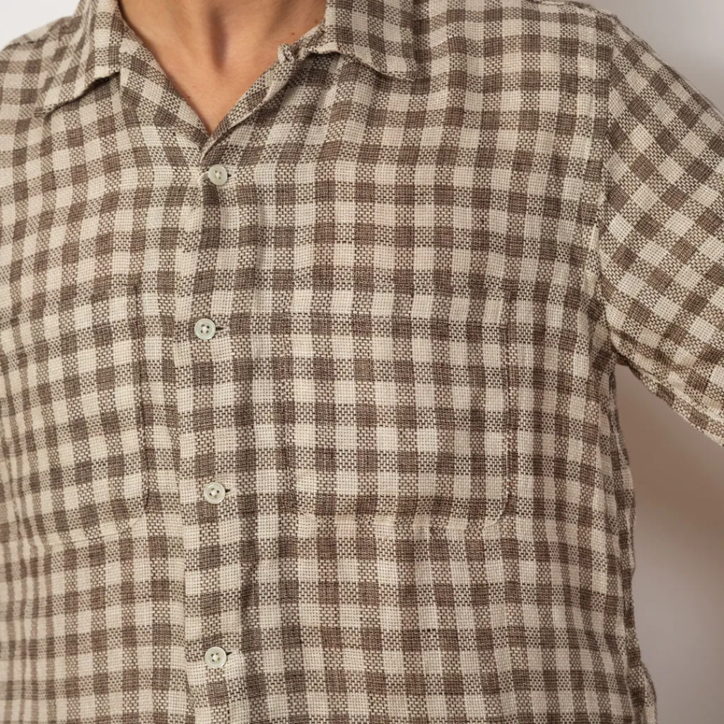 Shirts|Beams Plus Open Collar Plaid Shirt - Brown