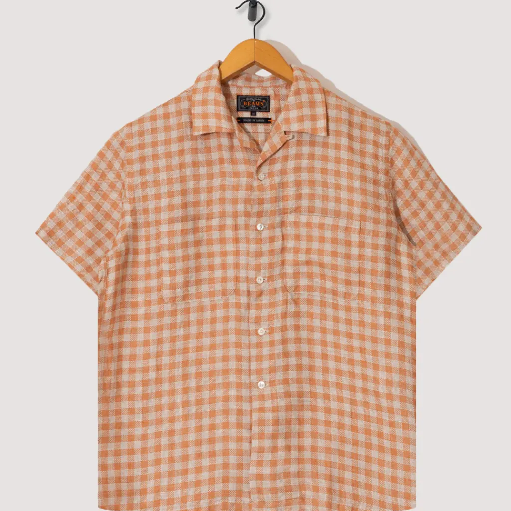 Shirts|Beams Plus Open Collar Plaid Shirt - Orange