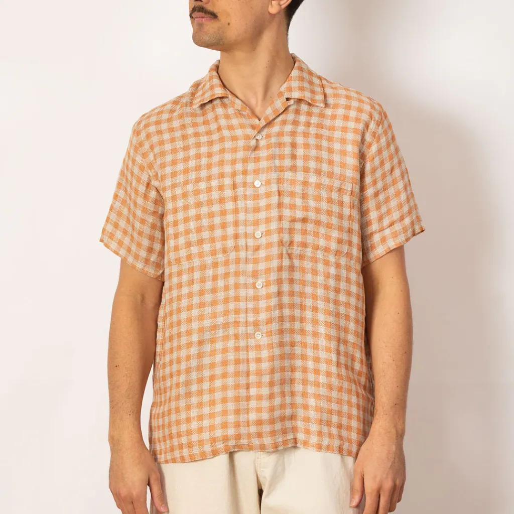 Shirts|Beams Plus Open Collar Plaid Shirt - Orange