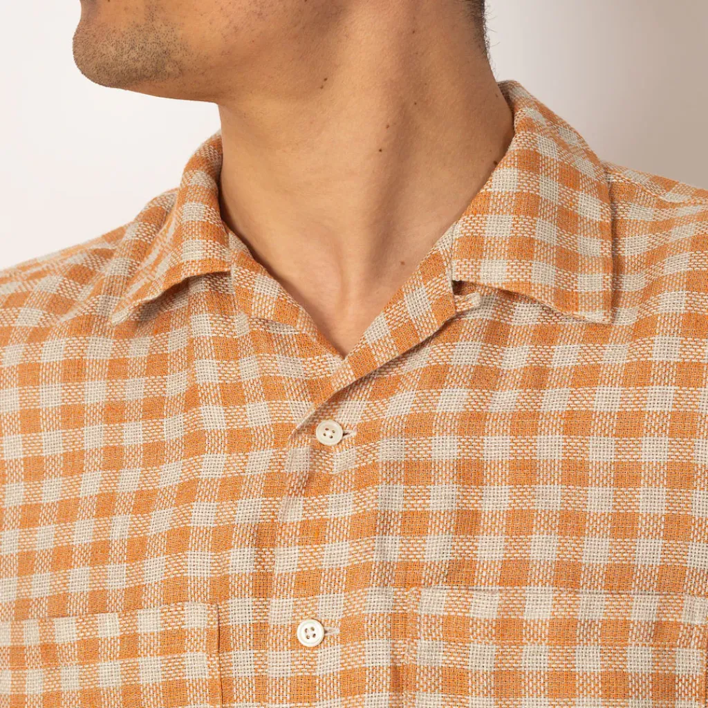 Shirts|Beams Plus Open Collar Plaid Shirt - Orange