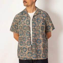 Shirts|Beams Plus Open Collar Shirt - Blue Sun Flower