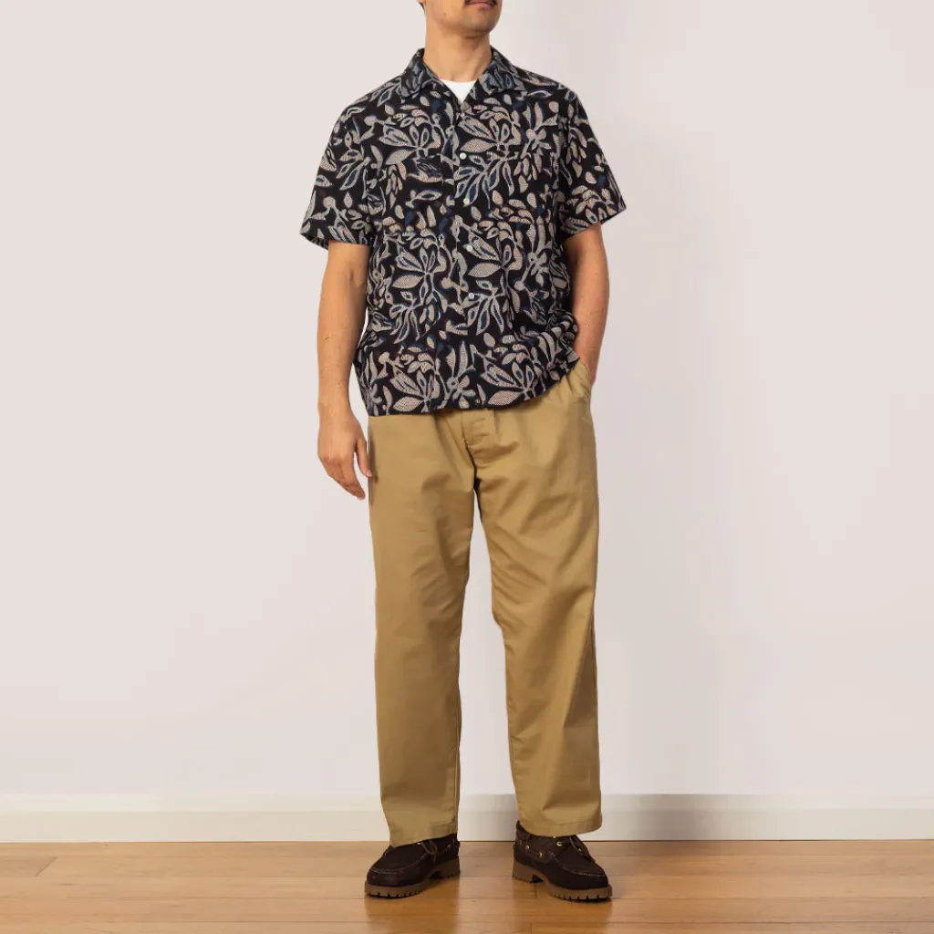 Shirts|Beams Plus Open Collar Shirt - Navy Leaf