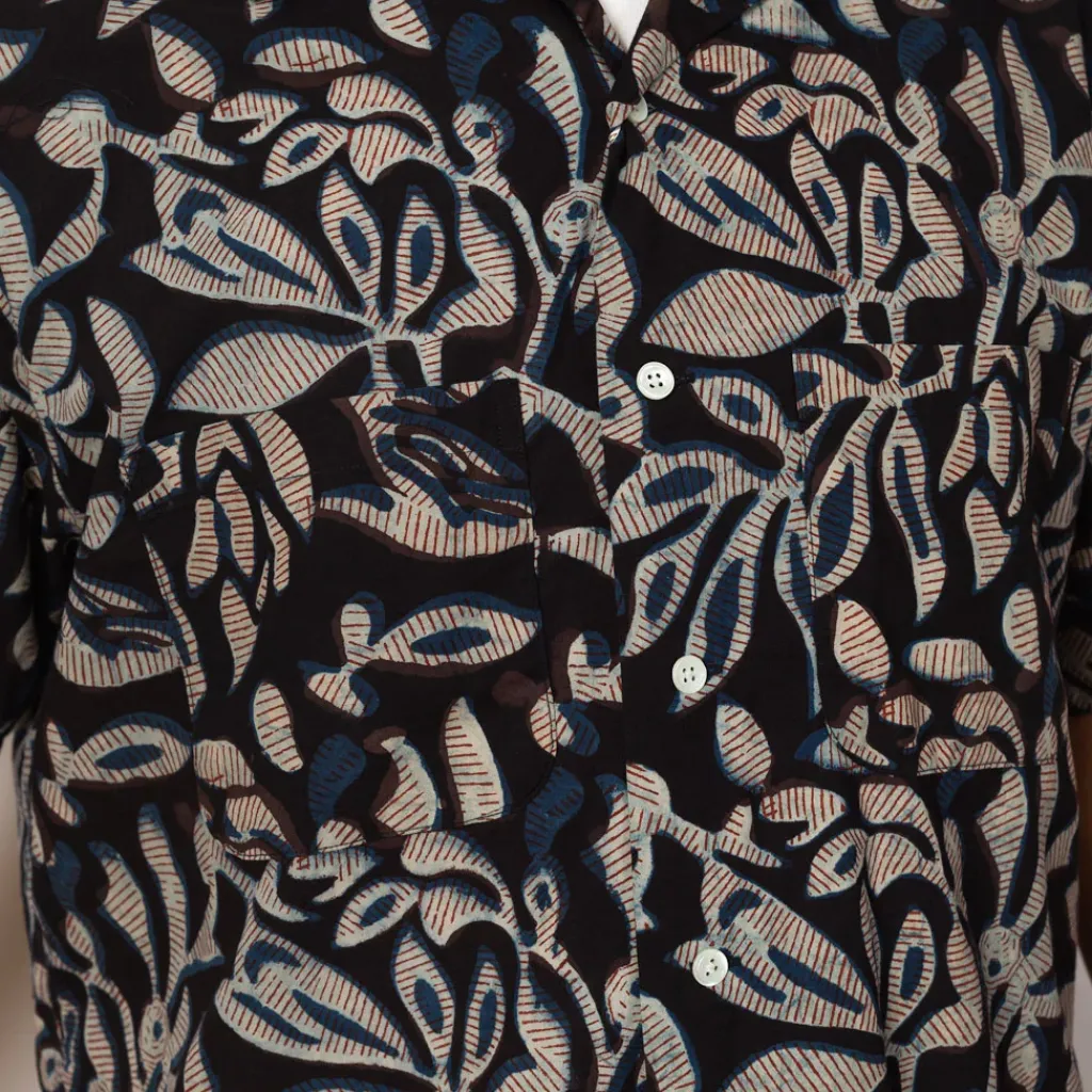 Shirts|Beams Plus Open Collar Shirt - Navy Leaf