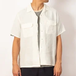Shirts|Beams Plus Open Collar Shirt - White
