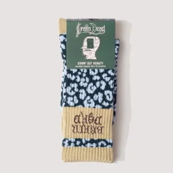 Socks|Brain Dead Panelled Logo Crew Socks - Blue Leopard/Khaki
