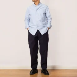 Trousers|Universal Works Pleated Track Pant - Navy Seersucker